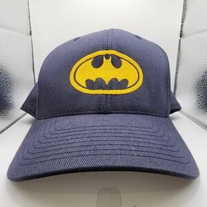 DC Comics Batman Flex Fit Baseball Cap Hat Black Gold Logo Adult Size S/M